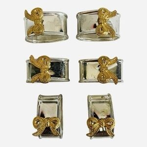 Vintage Silver Plated Napkin Rings Set of 6 Gold Bow Motif Two Tone VG